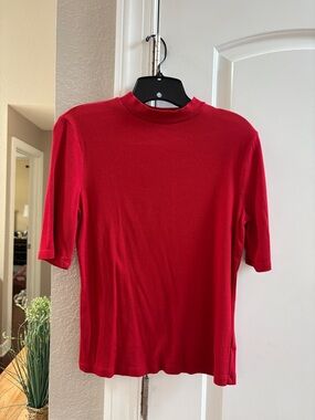 Classic Red Short-Sleeve Mock Neck Shirt - Women